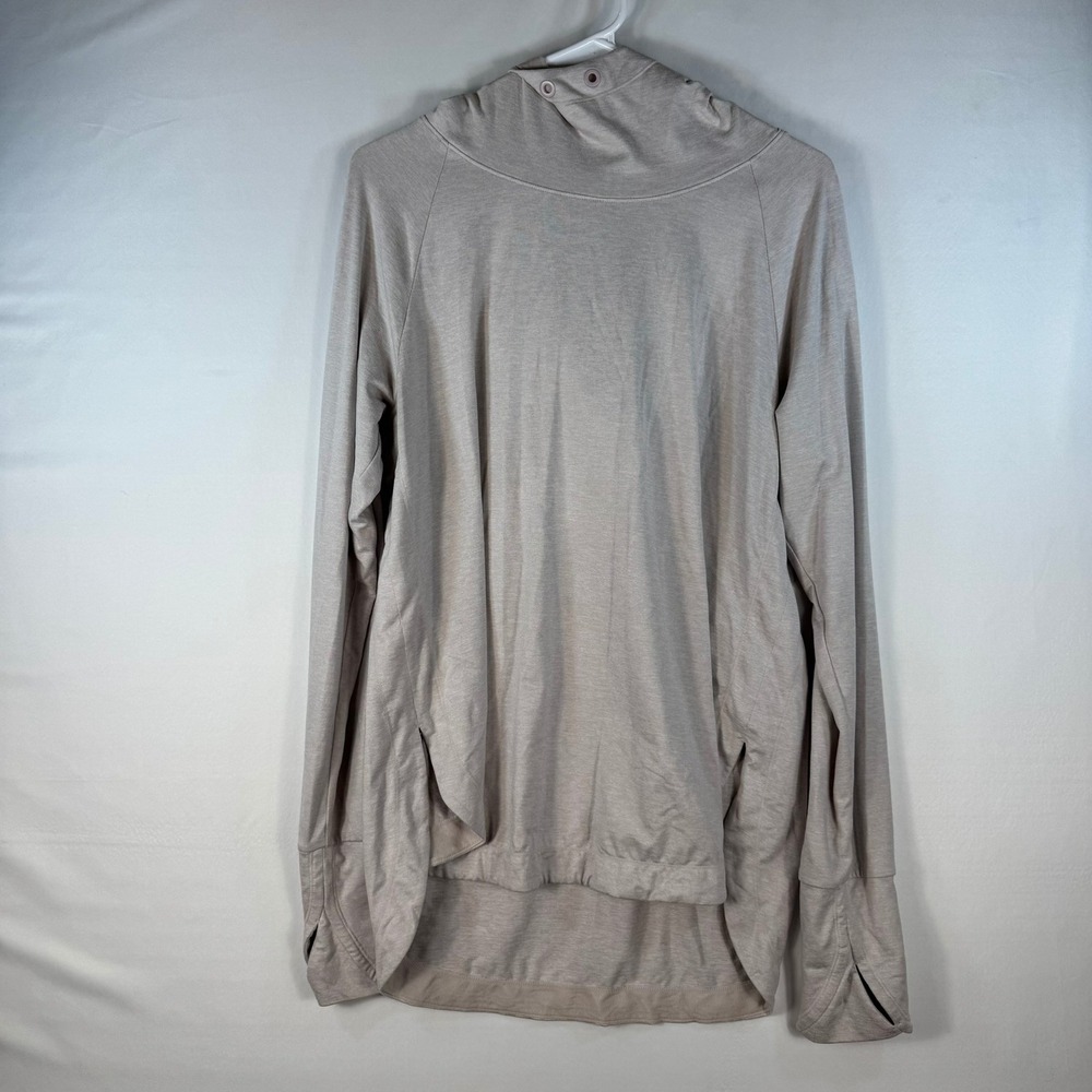 Athleta Womens Oatmeal Heather Snap Neck Hooded Long Sleeve Thumbhole Top Size L
